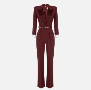 Elisabetta Franchi Tute^Tuta in crêpe stretch con revers in raso RougeNoir