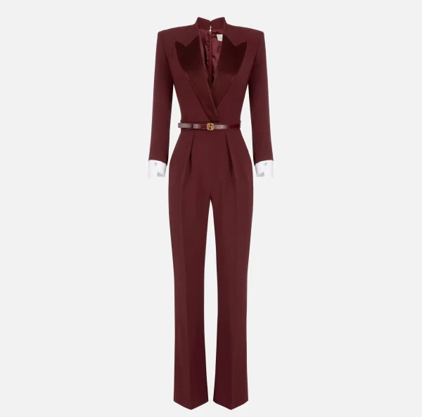 Elisabetta Franchi Tute^Tuta in crêpe stretch con revers in raso RougeNoir