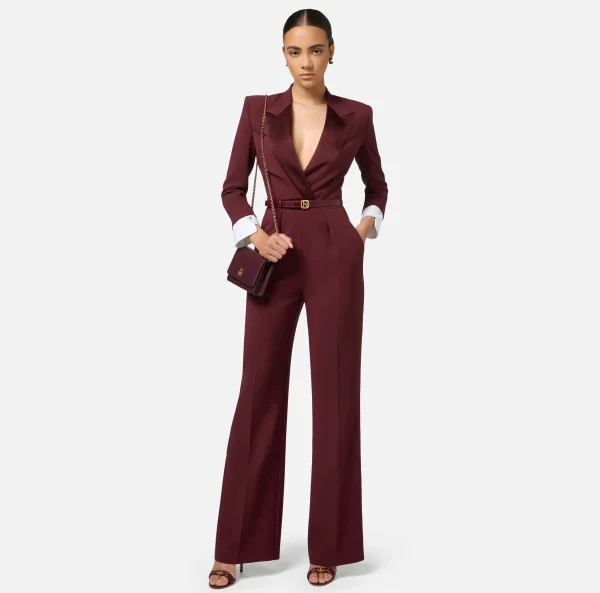 Elisabetta Franchi Tute^Tuta in crêpe stretch con revers in raso RougeNoir