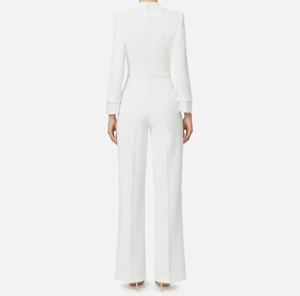 Elisabetta Franchi Tute^Tuta in crêpe stretch con revers in raso Avorio