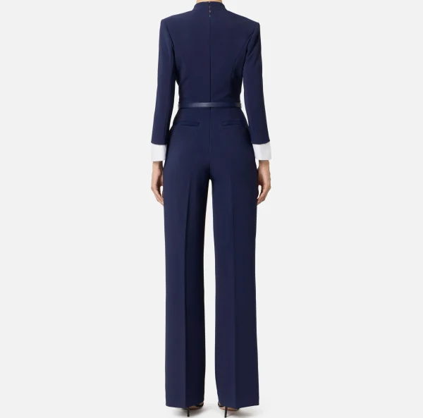 Elisabetta Franchi Tute^Tuta in crêpe stretch con revers in raso Navy