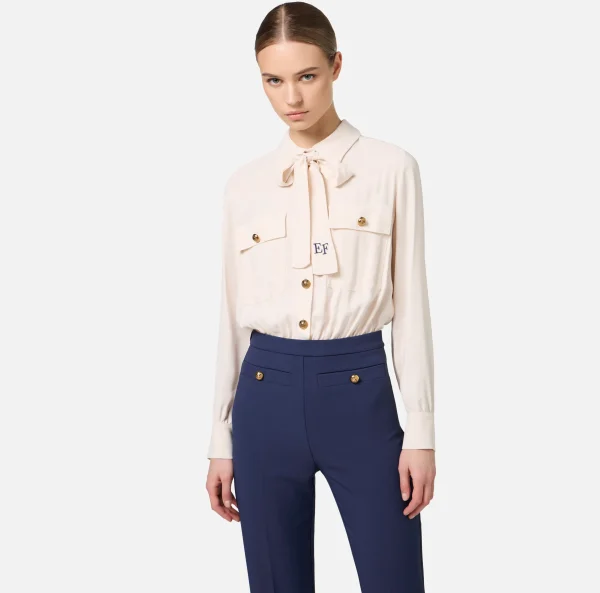 Elisabetta Franchi Tute^Tuta in crêpe stretch con fiocco Lattice/Navy
