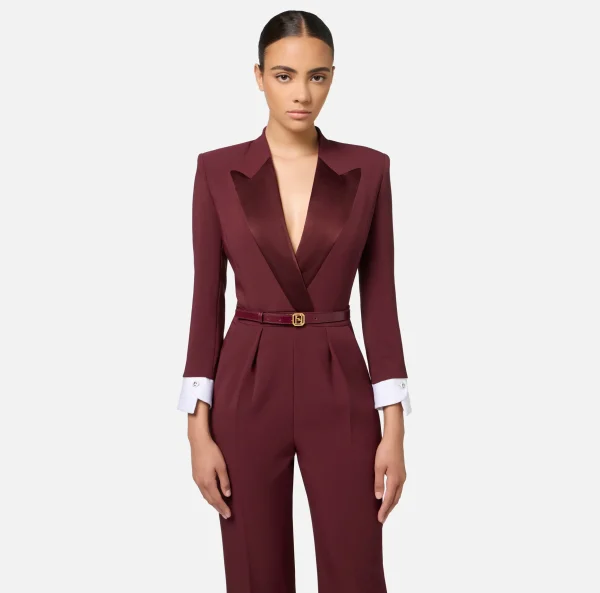 Elisabetta Franchi Tute^Tuta in crêpe stretch con revers in raso RougeNoir