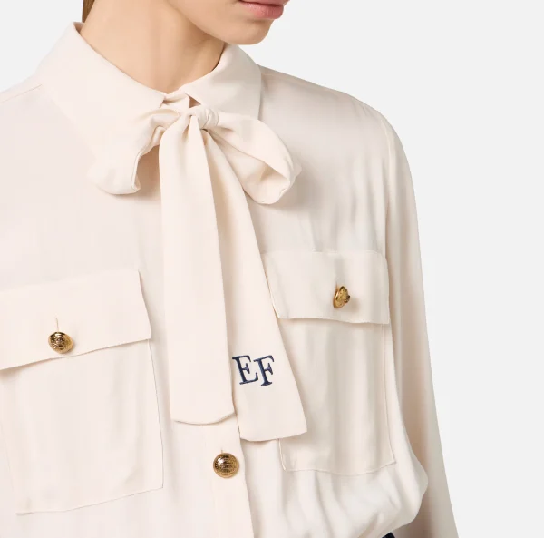 Elisabetta Franchi Tute^Tuta in crêpe stretch con fiocco Burro