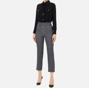 Elisabetta Franchi Tute^Tuta in crêpe stretch stampa rombo con fiocco Nero/Burro