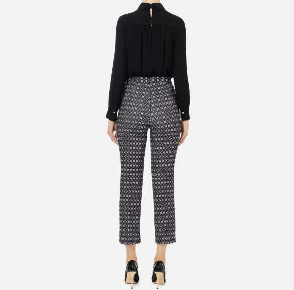 Elisabetta Franchi Tute^Tuta in crêpe stretch stampa rombo con fiocco Nero/Burro