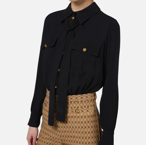 Elisabetta Franchi Tute^Tuta in crêpe stretch stampa rombo con fiocco Camel/Nero
