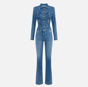 Elisabetta Franchi Tute^Tuta in denim con zip e spalline Bluedenim
