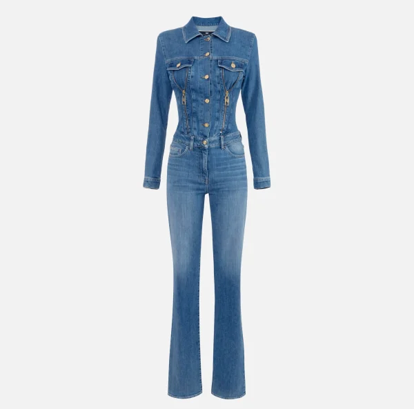 Elisabetta Franchi Tute^Tuta in denim con zip e spalline Bluedenim