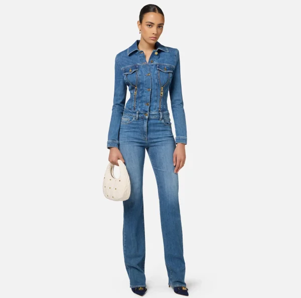 Elisabetta Franchi Tute^Tuta in denim con zip e spalline Bluedenim