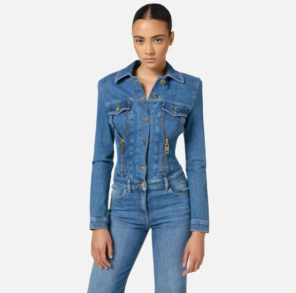 Elisabetta Franchi Tute^Tuta in denim con zip e spalline Bluedenim