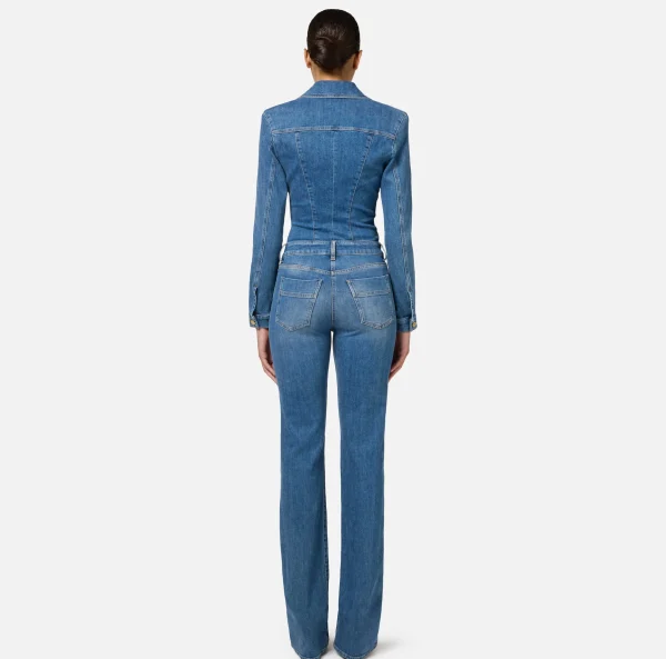 Elisabetta Franchi Tute^Tuta in denim con zip e spalline Bluedenim