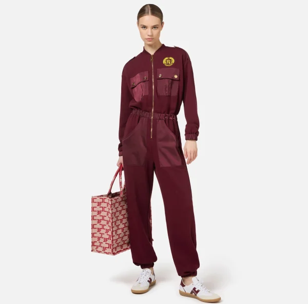 Elisabetta Franchi Tute^Tuta in felpa con tasche in nylon tecnico RougeNoir