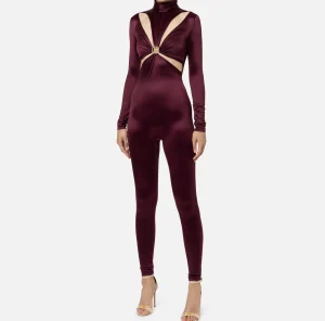 Elisabetta Franchi Tute^Tuta in lycra con motivo cut-out e accessorio logo RougeNoir