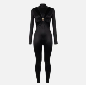 Elisabetta Franchi Tute^Tuta in lycra con motivo cut-out e accessorio logo Nero