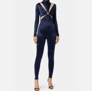 Elisabetta Franchi Tute^Tuta in lycra con motivo cut-out e accessorio logo Navy