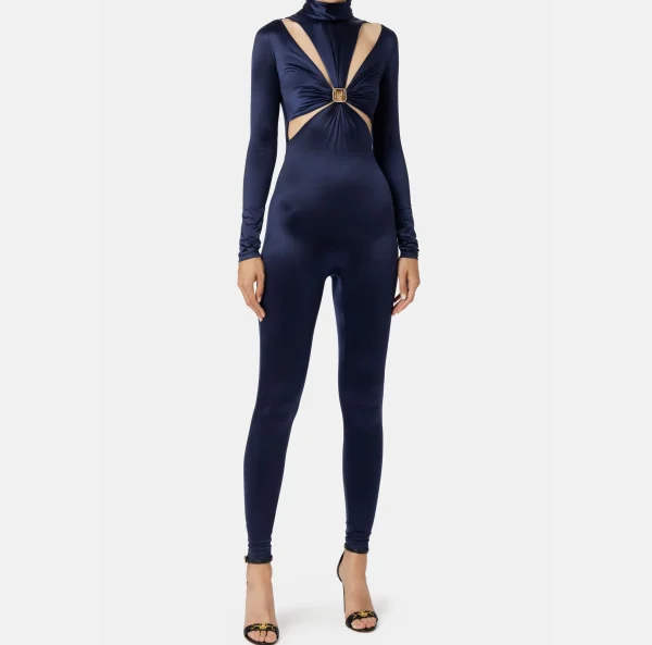 Elisabetta Franchi Tute^Tuta in lycra con motivo cut-out e accessorio logo Navy