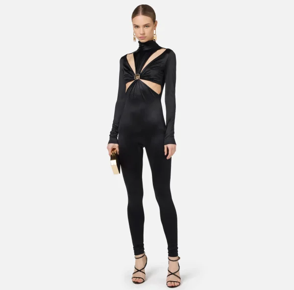 Elisabetta Franchi Tute^Tuta in lycra con motivo cut-out e accessorio logo Nero