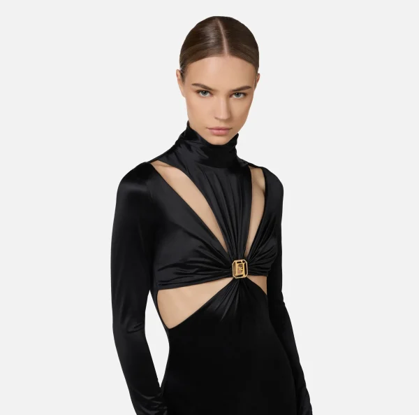 Elisabetta Franchi Tute^Tuta in lycra con motivo cut-out e accessorio logo Nero