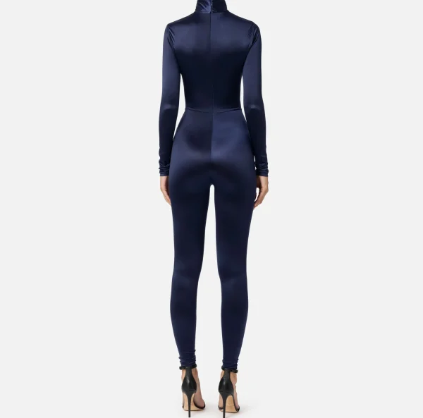 Elisabetta Franchi Tute^Tuta in lycra con motivo cut-out e accessorio logo Navy