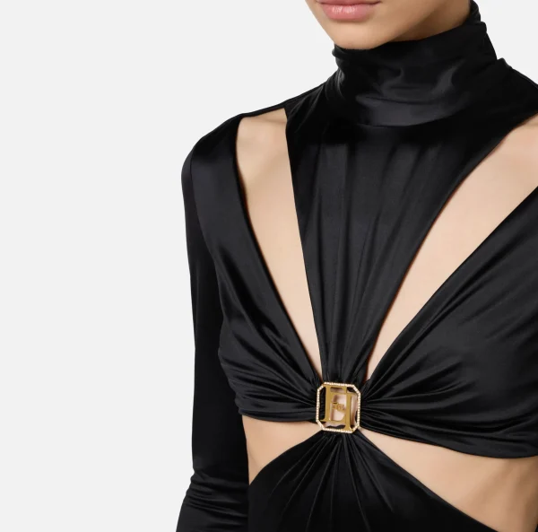Elisabetta Franchi Tute^Tuta in lycra con motivo cut-out e accessorio logo Nero