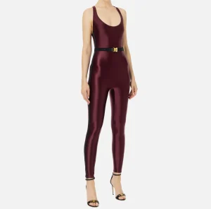 Elisabetta Franchi Tute^Tuta in lycra lucida con elastico logato RougeNoir