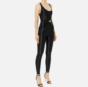 Elisabetta Franchi Tute^Tuta in lycra lucida con elastico logato Nero