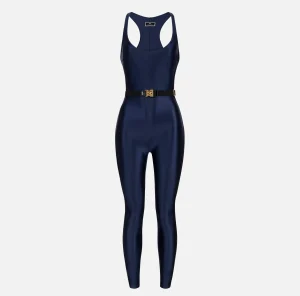 Elisabetta Franchi Tute^Tuta in lycra lucida con elastico logato Navy