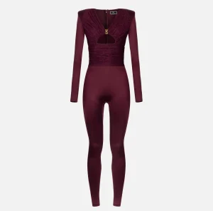 Elisabetta Franchi Tute^Tuta in lycra lucida con inserti plissé RougeNoir