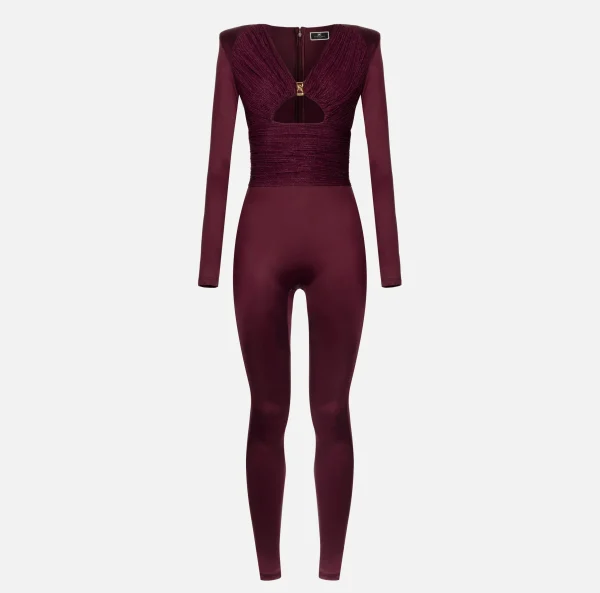 Elisabetta Franchi Tute^Tuta in lycra lucida con inserti plissé RougeNoir