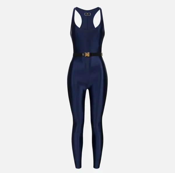 Elisabetta Franchi Tute^Tuta in lycra lucida con elastico logato Navy