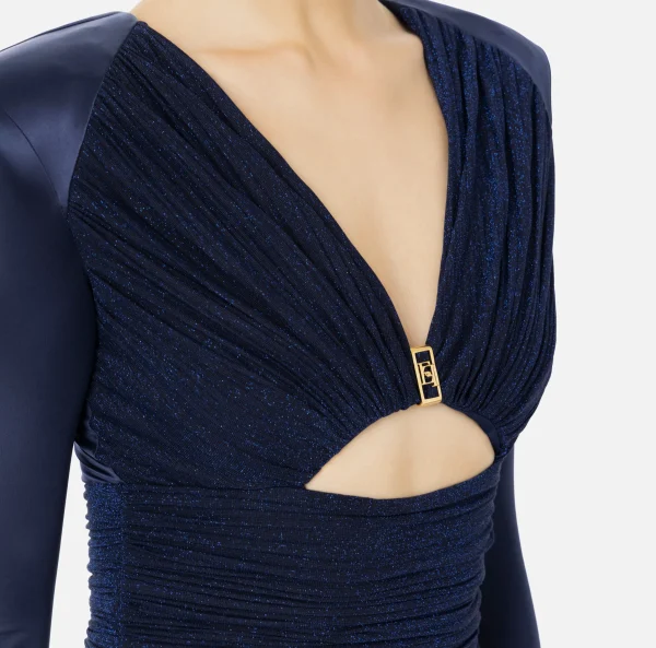 Elisabetta Franchi Tute^Tuta in lycra lucida con inserti plissé Navy