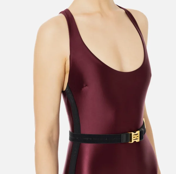 Elisabetta Franchi Tute^Tuta in lycra lucida con elastico logato RougeNoir