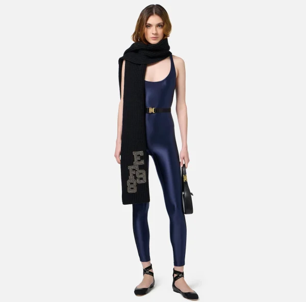 Elisabetta Franchi Tute^Tuta in lycra lucida con elastico logato Navy