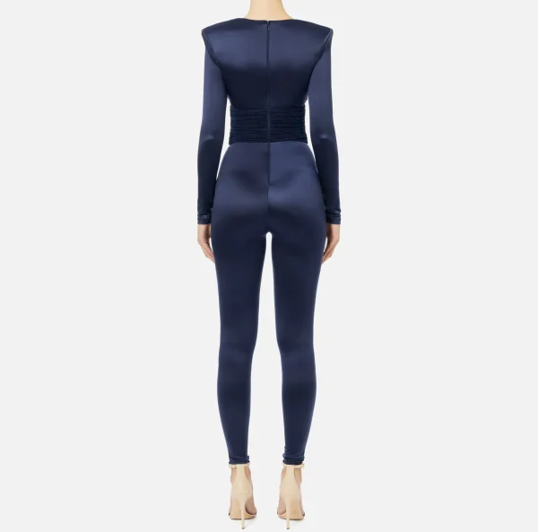 Elisabetta Franchi Tute^Tuta in lycra lucida con inserti plissé Navy