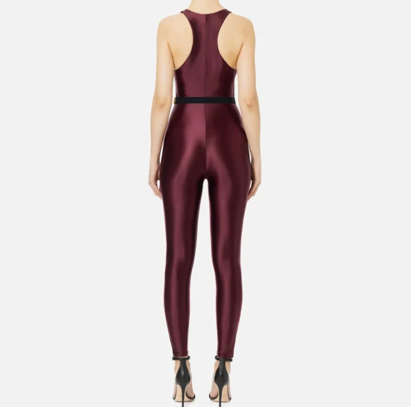 Elisabetta Franchi Tute^Tuta in lycra lucida con elastico logato RougeNoir