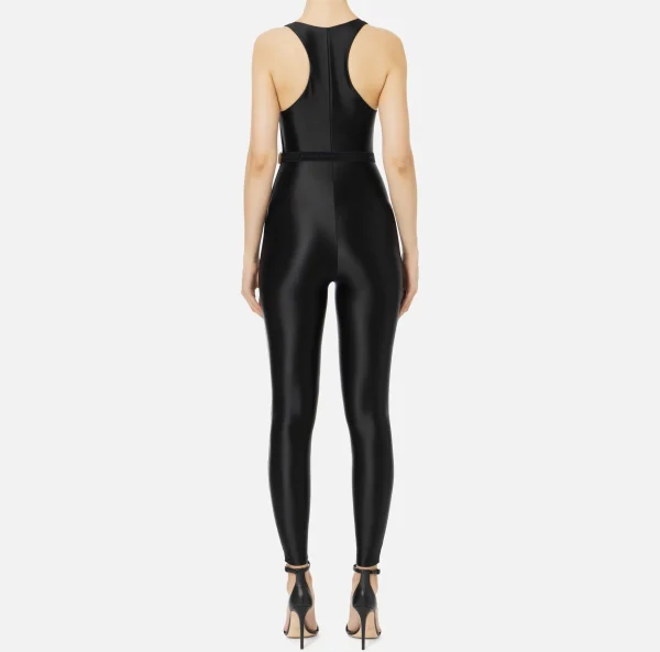 Elisabetta Franchi Tute^Tuta in lycra lucida con elastico logato Nero