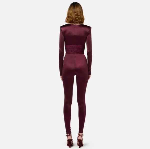 Elisabetta Franchi Tute^Tuta in lycra lucida con inserti plissé RougeNoir