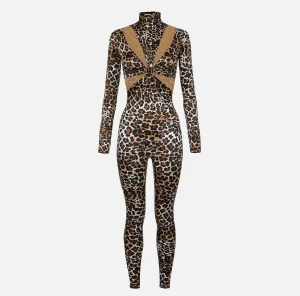 Elisabetta Franchi Tute^Tuta in lycra stampa con motivo cut-out e accessorio logo Animalier