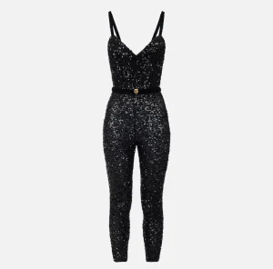 Elisabetta Franchi Tute^Tuta in paillettes con cintura Nero