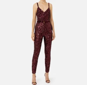 Elisabetta Franchi Tute^Tuta in paillettes con cintura RougeNoir