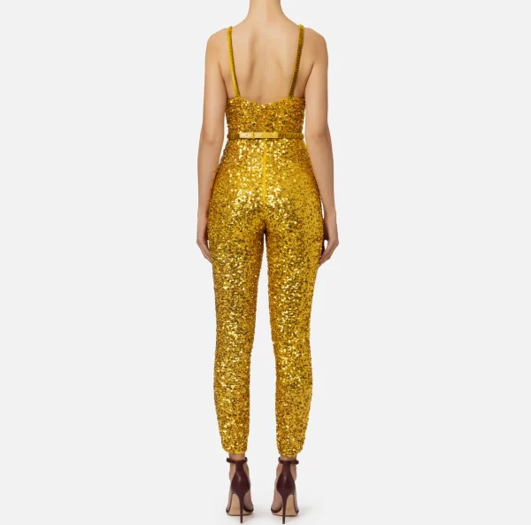 Elisabetta Franchi Tute^Tuta in paillettes con cintura Mimosa