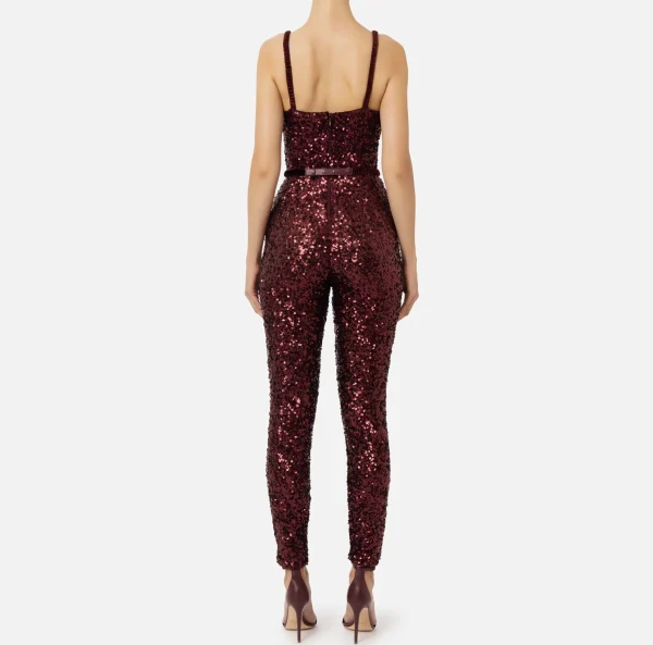 Elisabetta Franchi Tute^Tuta in paillettes con cintura RougeNoir