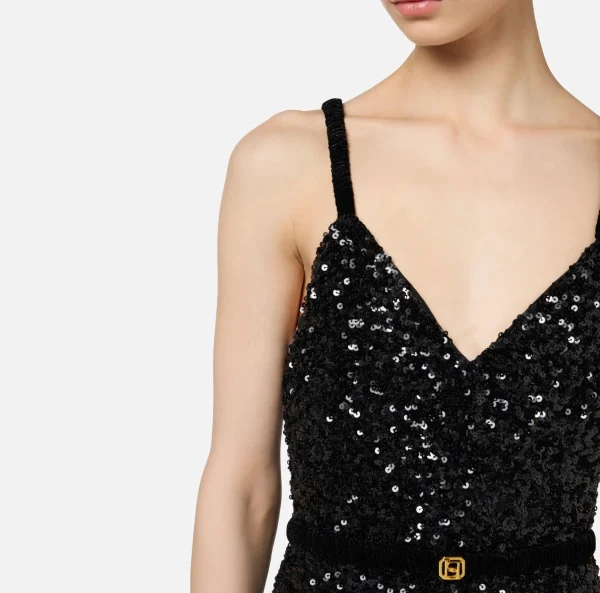 Elisabetta Franchi Tute^Tuta in paillettes con cintura Nero
