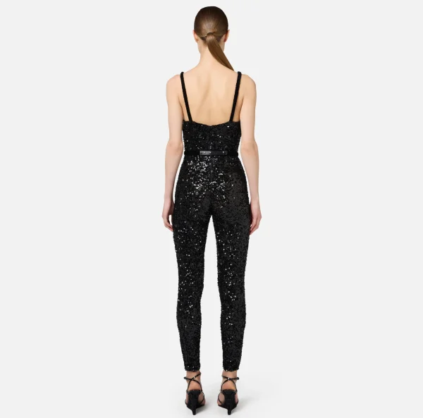 Elisabetta Franchi Tute^Tuta in paillettes con cintura Nero