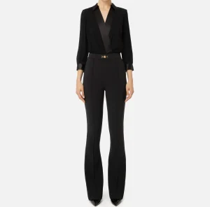 Elisabetta Franchi Tute^Tuta in viscosa con camicia incrociata e pantalone svasato con morsetto Nero