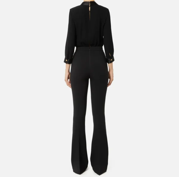 Elisabetta Franchi Tute^Tuta in viscosa con camicia incrociata e pantalone svasato con morsetto Nero