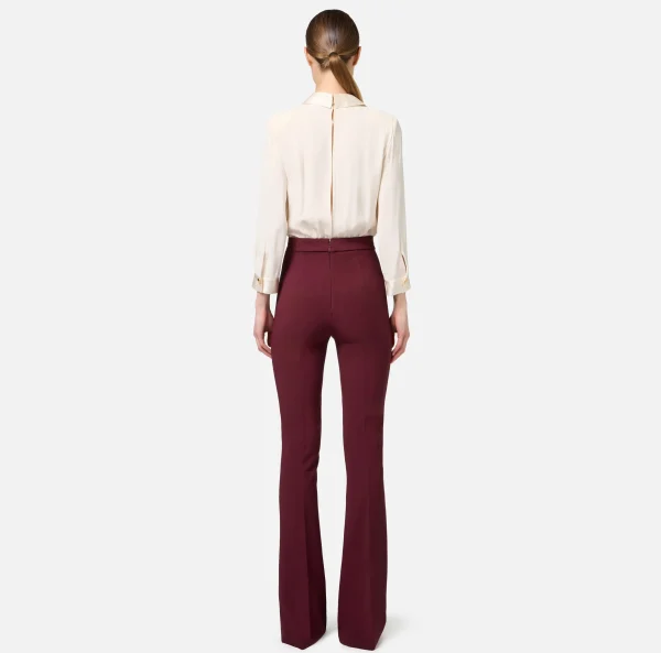 Elisabetta Franchi Tute^Tuta in viscosa con camicia incrociata e pantalone svasato con morsetto Burro/RougeNoir