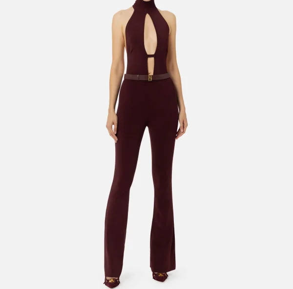 Elisabetta Franchi Tute^Tuta in viscosa lucida con cintura RougeNoir