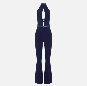 Elisabetta Franchi Tute^Tuta in viscosa lucida con cintura Navy